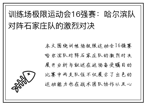 训练场极限运动会16强赛：哈尔滨队对阵石家庄队的激烈对决